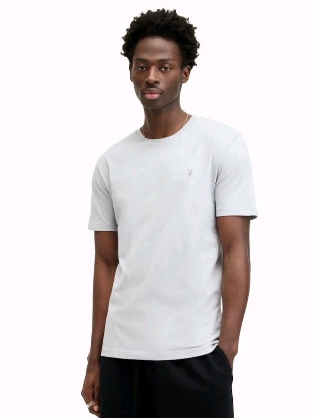 AllSaints Men's Brace SS Crew White Cotton Ramskull Logo T-Shirt XL Ribbed